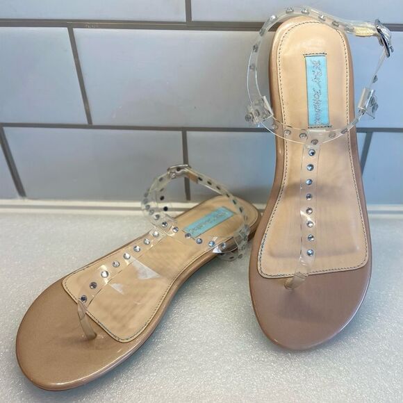 Betsey Johnson Shoes - BETSEY Johnson BNWT Silver Studded Thong/Slingback Flat Sandals Size 7
